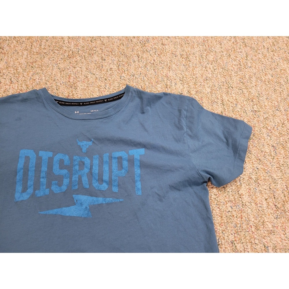 Under Armour Project Rock Shirt Mens Large Blue Disrupt Logo Performance Cropped - Picture 7 of 14
